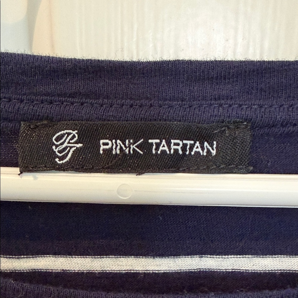 Pink Tartan sz XL 100% Cotton Navy & White Striped Women's Top breton nautical - Picture 3 of 7